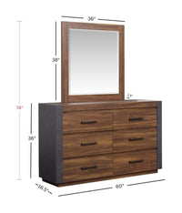 Magnussen Home Jensen Tavern Brown King Panel Bed 2 Nightstands Double Drawer Dresser With Landscape Mirror And Drawer Chest