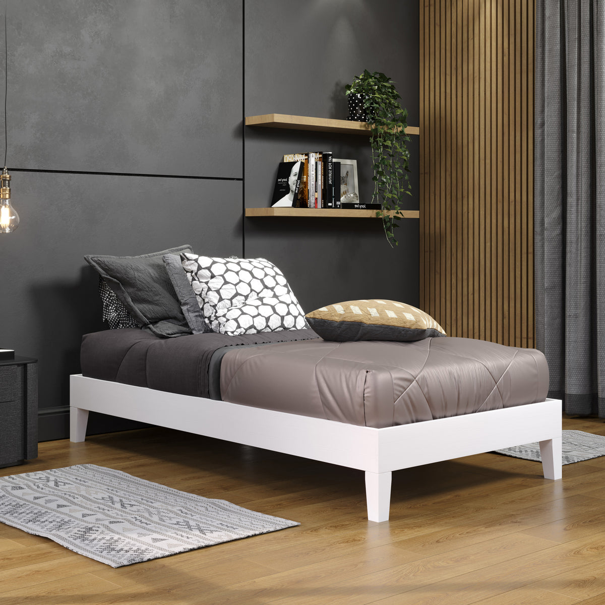 Nix White Solid Wood Platform Bed, Twin