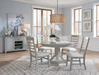 Magnussen Home Charleston Harbor Gray Grey Extendable Rectangular Dining Table With 4 Side Chairs Bench And Server