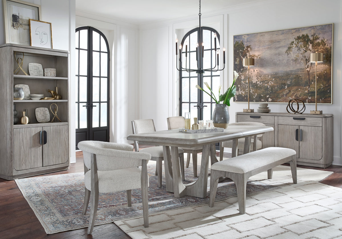 Magnussen Home Braelyn Dorian Grey Extendable Trestle Dining Table With 4 Side Chairs And Buffet