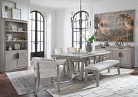 Magnussen Home Braelyn Dorian Grey Extendable Trestle Dining Table With 4 Side Chairs And Buffet