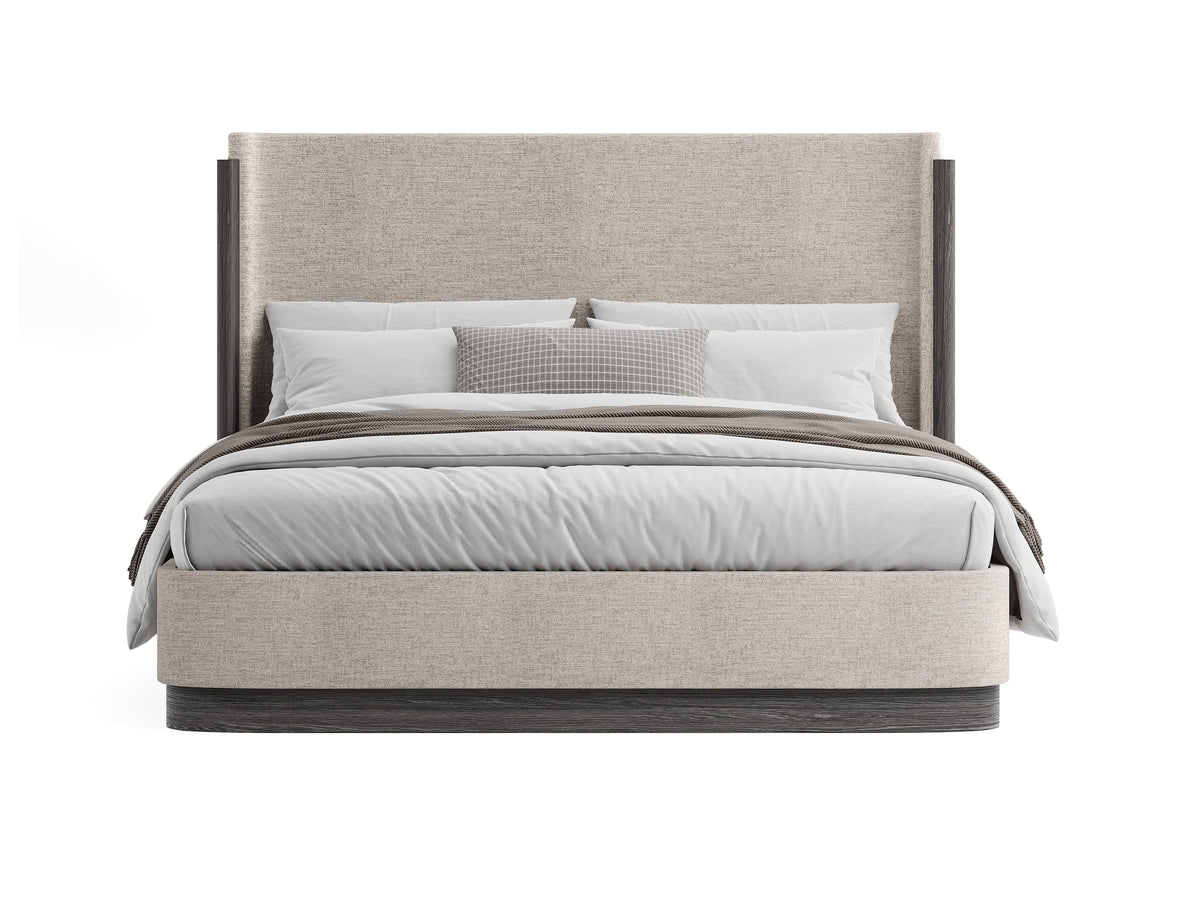 Magnussen Home Keaton Black Queen Upholstered Panel Bed 2 Nightstands And Drawer Dresser With Portrait Mirror