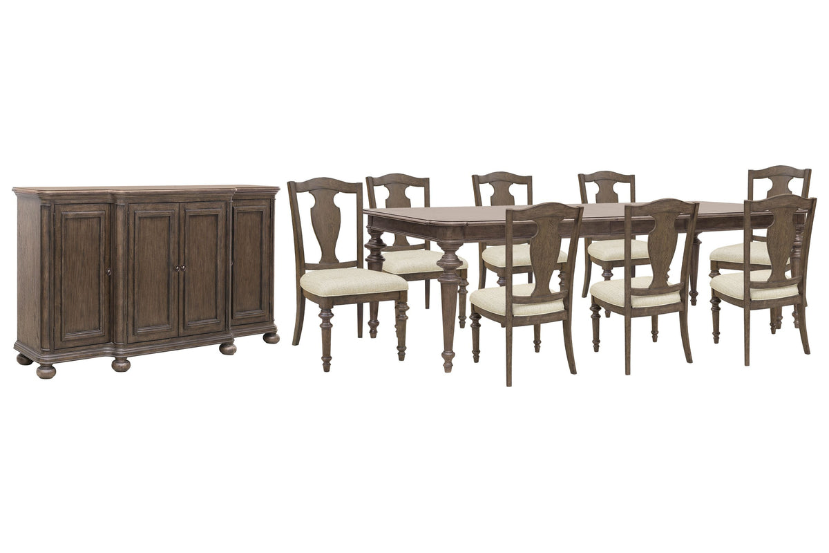 Pulaski Saddle Creek Timber Brown Extendable Leg Dining Table With 8 Wood Back Side Chairs And Server
