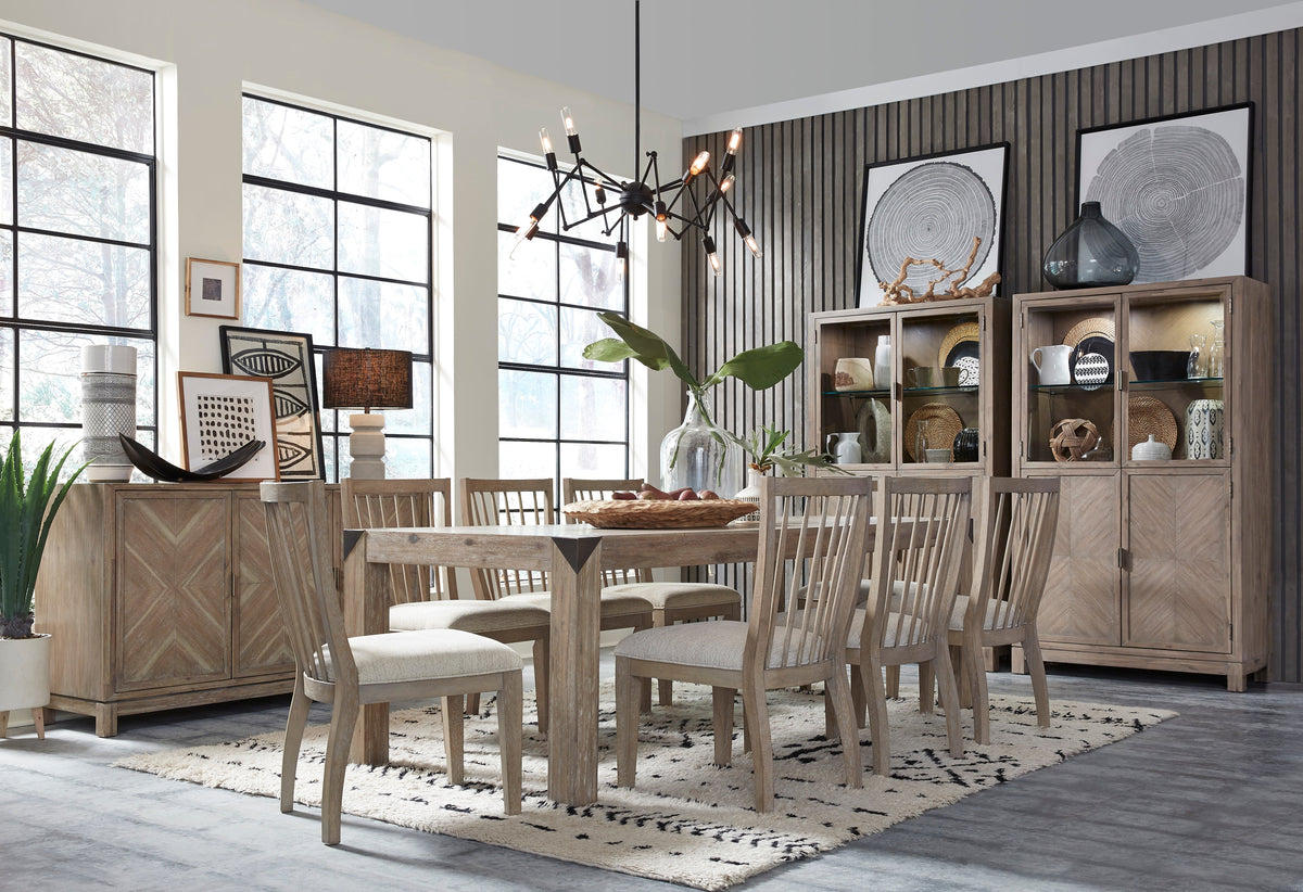 Magnussen Home Ainsley Cerused Khaki Extendable Rectangular Dining Table With 4 Host Chairs And Bench
