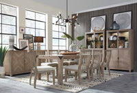Magnussen Home Ainsley Cerused Khaki Extendable Rectangular Dining Table With 4 Host Chairs Bench And Buffet