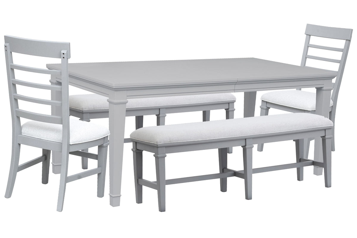 Magnussen Home Charleston Harbor Gray Grey Extendable Rectangular Dining Table With 2 Benches And 2 Side Chairs