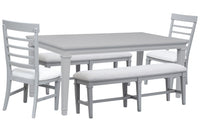 Magnussen Home Charleston Harbor Gray Grey Extendable Rectangular Dining Table With 2 Benches And 2 Side Chairs