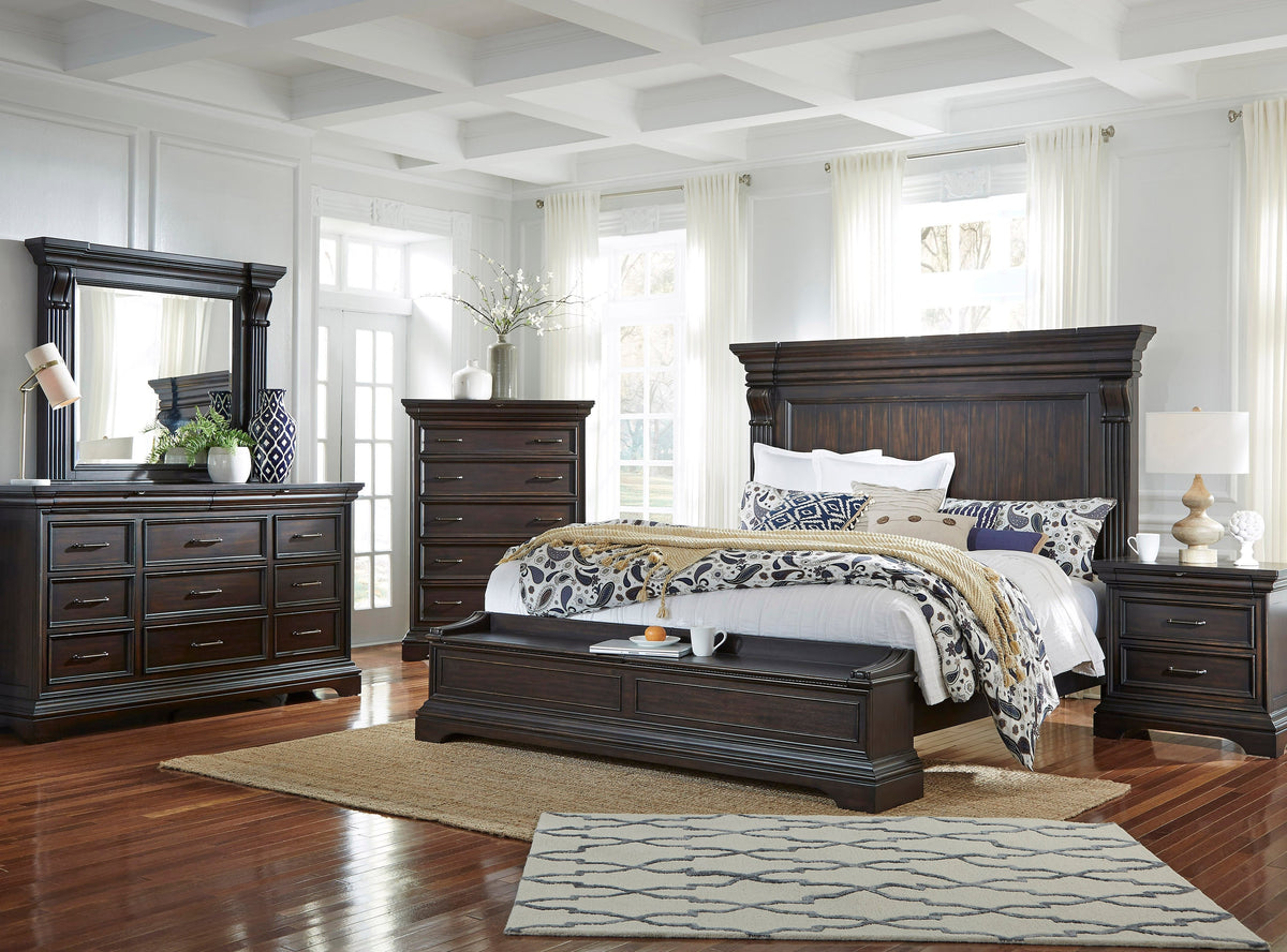 Pulaski Caldwell Smoked Molasses King Storage Bed With 2 Nightstands