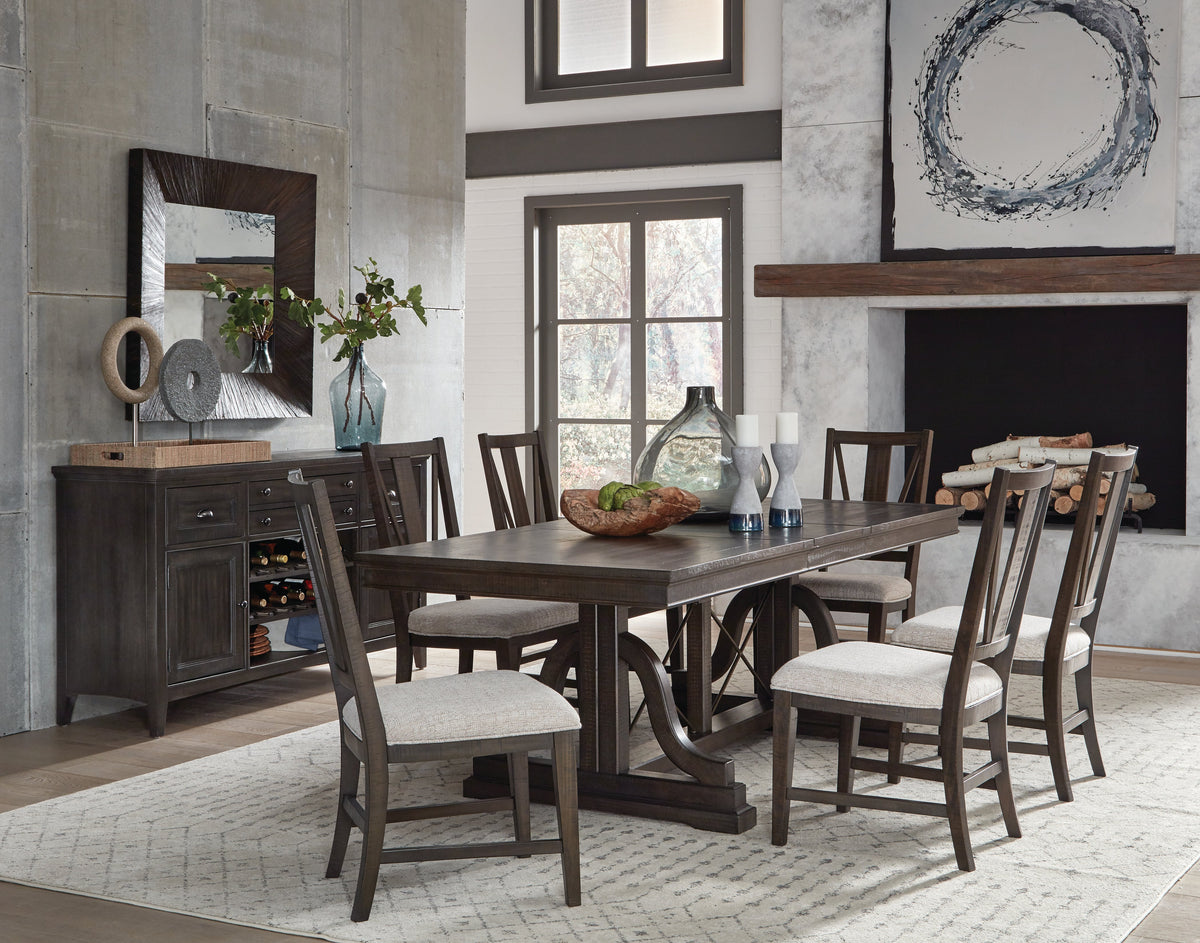 Magnussen Home Westley Falls Graphite Extendable Trestle Dining Table With 6 Side Chairs