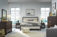 Magnussen Home Llewellyn Columbian Walnut King Upholstered Panel Bed