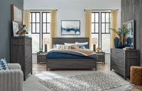 Magnussen Home Merrifield Raisin Black Queen Panel Bed And Drawer Dresser With Landscape Mirror