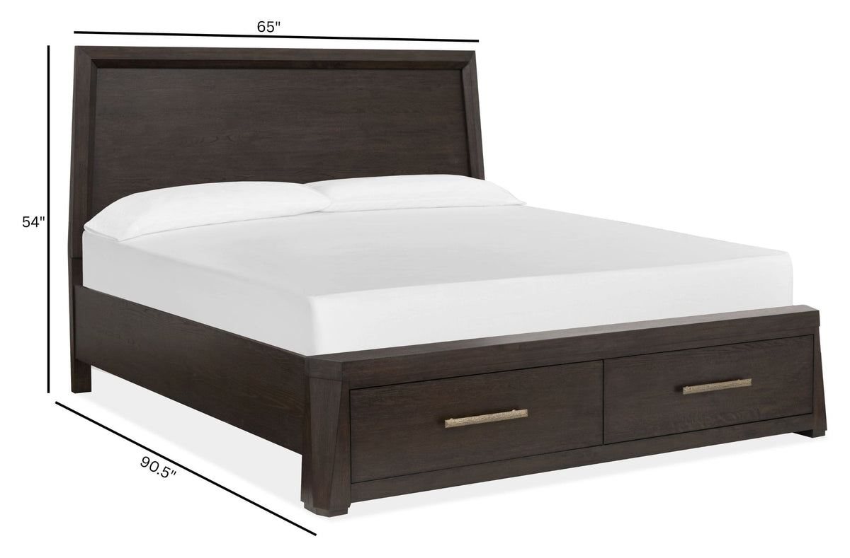 Magnussen Home Tauren Coffee Bean Queen Panel Storage Bed With Open Nightstand