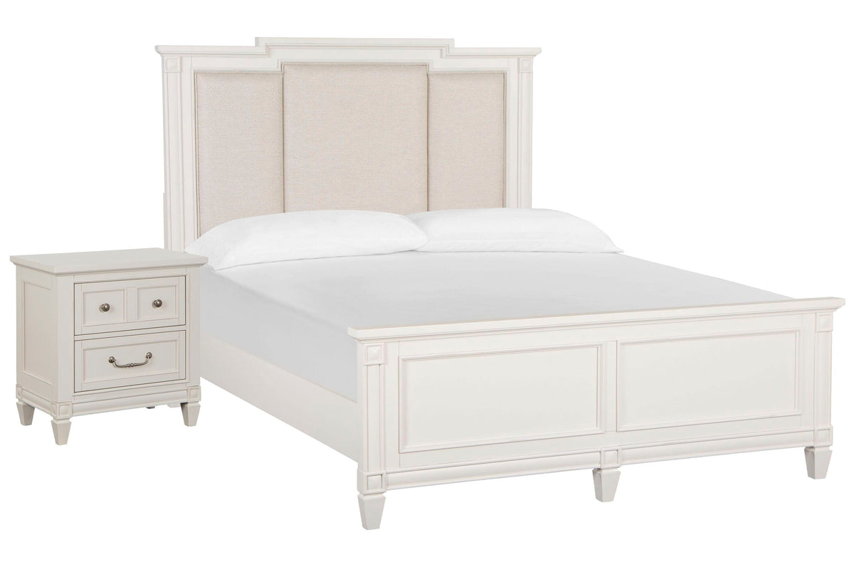 Magnussen Home Willowbrook Egg Shell White California King Panel Upholstered Bed With Nightstand
