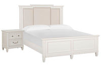 Magnussen Home Willowbrook Egg Shell White California King Panel Upholstered Bed With Nightstand