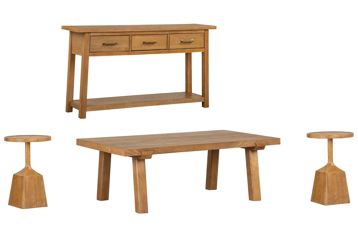 Magnussen Home Lindon Belgian Wheat Rectangular Cocktail Table With 2 Pedestal Accent End Table And Sofa Table