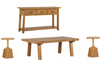 Magnussen Home Lindon Belgian Wheat Rectangular Cocktail Table With 2 Pedestal Accent End Table And Sofa Table