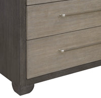Pulaski Anderson Park Moose Trail And Frontier Brown California King Upholstered Panel Bed 2 Open Nightstands Drawer Dresser With Mirror And Drawer Chest