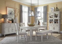 Magnussen Home Newport Alabaster Extendable Rectangular Dining Table With 4 Arm Chairs Upholstered Bench And Buffet