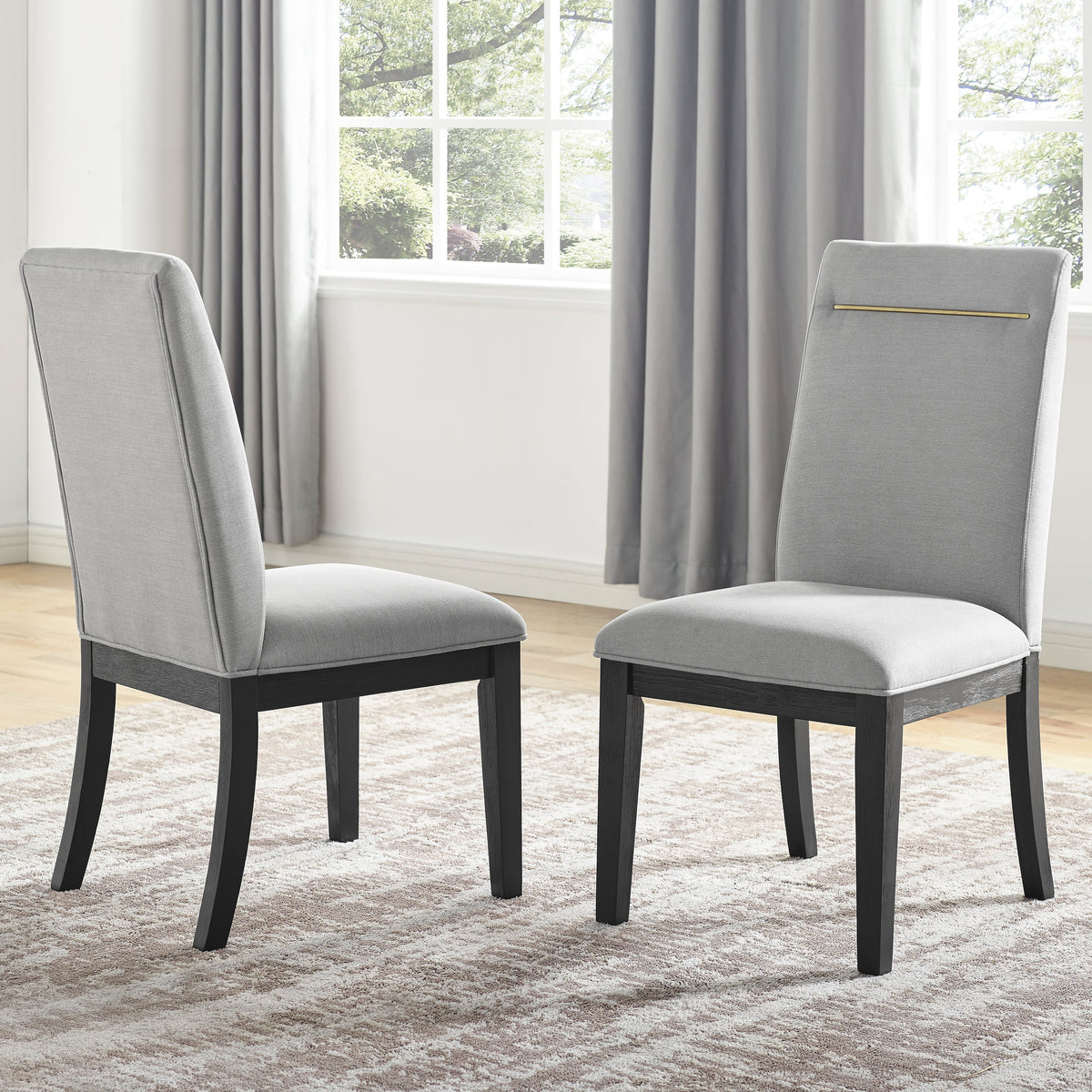 Yves Black Dining Table With 8 Grey Chairs and Server