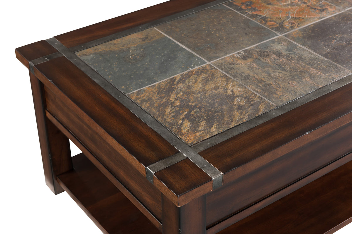Magnussen Home Roanoke Cherry And Slate Rectangular Lift Top Cocktail Table With 2 End Table And Sofa Table