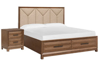 Magnussen Home Callisto Bourbon Brown Queen Upholstered Panel Storage Bed With Nightstand
