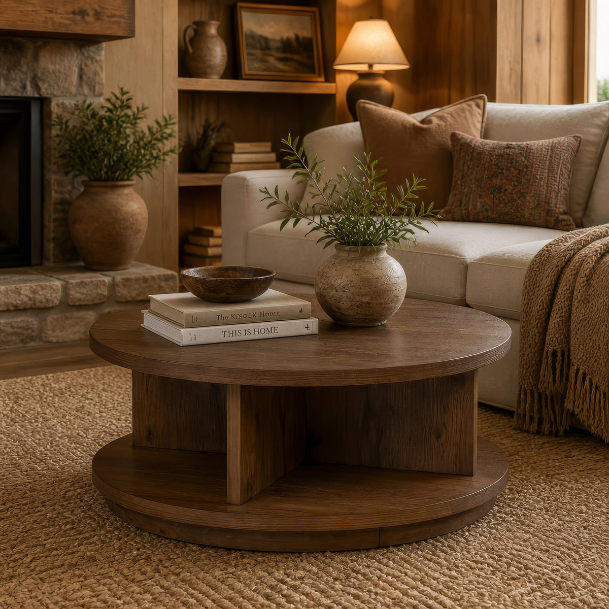 Magnussen Home Oswald Brown Round Cocktail Table With 2 End Tables