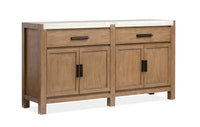 Magnussen Home Plum Creek Sierra Brown Rectangular Dining Table With 2 Benches Server And Display Cabinet
