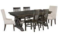 Magnussen Home Bellamy Peppercorn Extendable Rectangular Dining Table With 4 Side Chairs And 2 Host Chairs