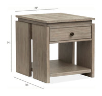 Magnussen Home Conrad Stone Harbor Grey Rectangular Lift Top Storage Cocktail Table With 2 End Table And Sofa Table