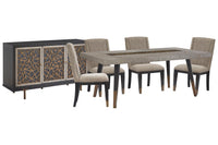 Magnussen Home Ryker Nocturn Black And Coventry Grey Rectangular Dining Table With 4 Host Chairs And Server